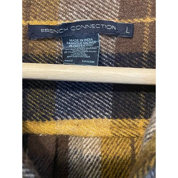 FRENCH CONNECTION Caty Checked Shacket Gold Wool Women’s Large - Picture 2 of 8